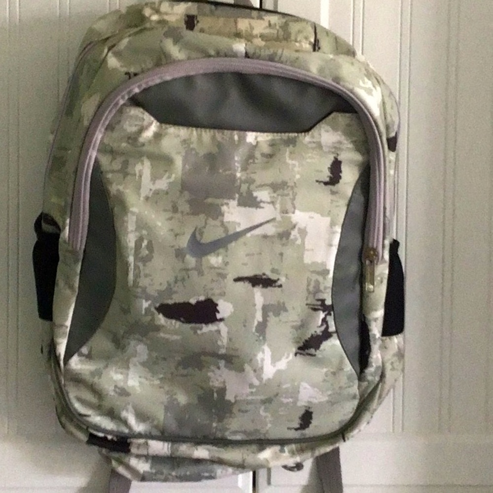 Nike backpack, gray/ pale sage and off white.